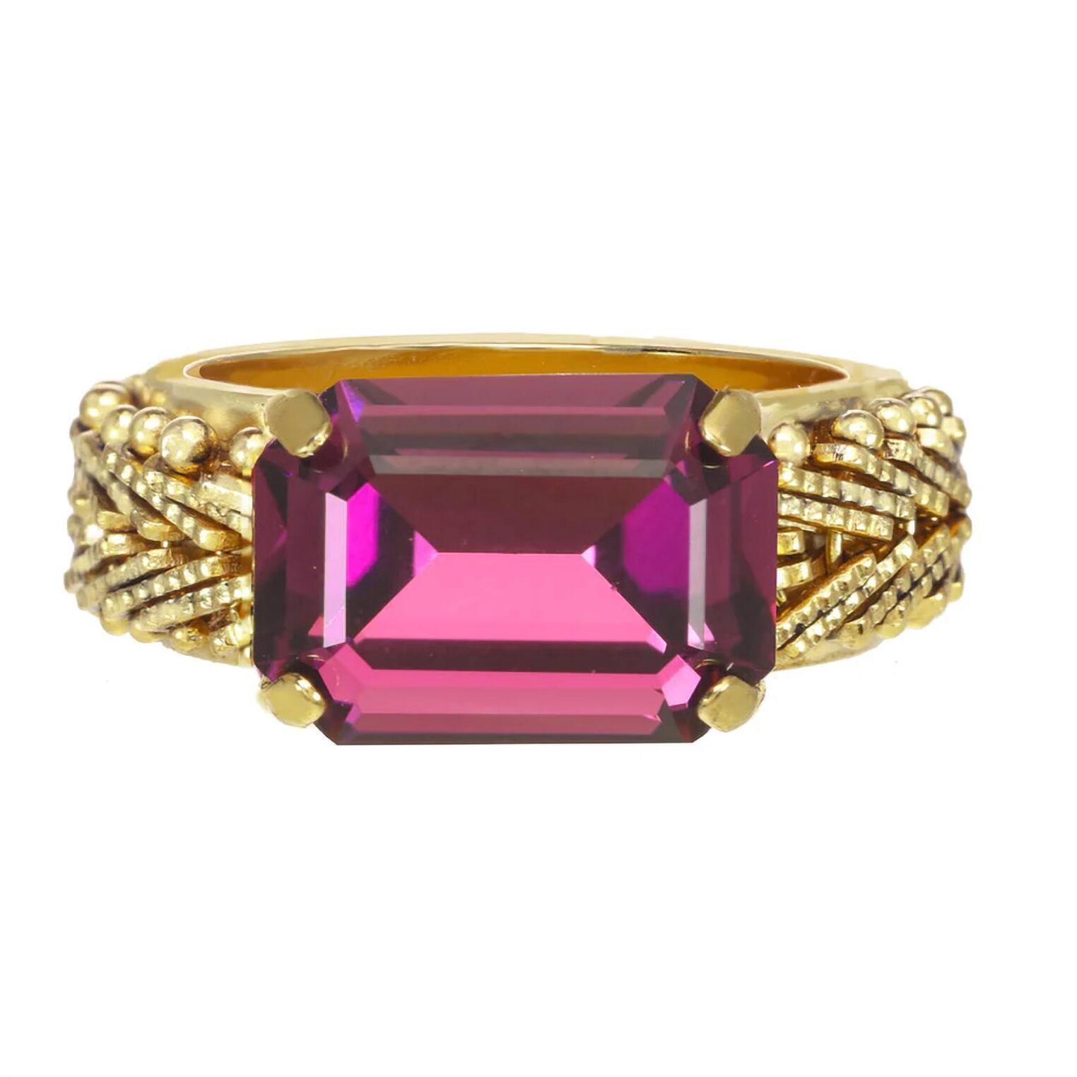 New Tova Women's Katie Amethyst Ring In Swarovski Stone - Antique Gold